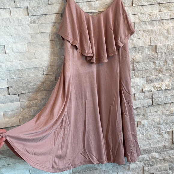 Dusty Rose Layered Ruffle Cami Dress with Spaghetti Straps - Picture 6 of 11